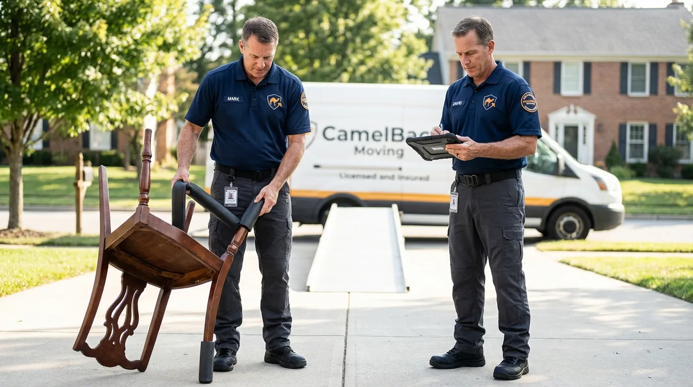Movers inspecting furniture for damage prevention before loading in Cynthiana, KY